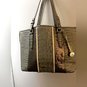 Brahmin Crocodile-Embossed Tote - Olive and Tan